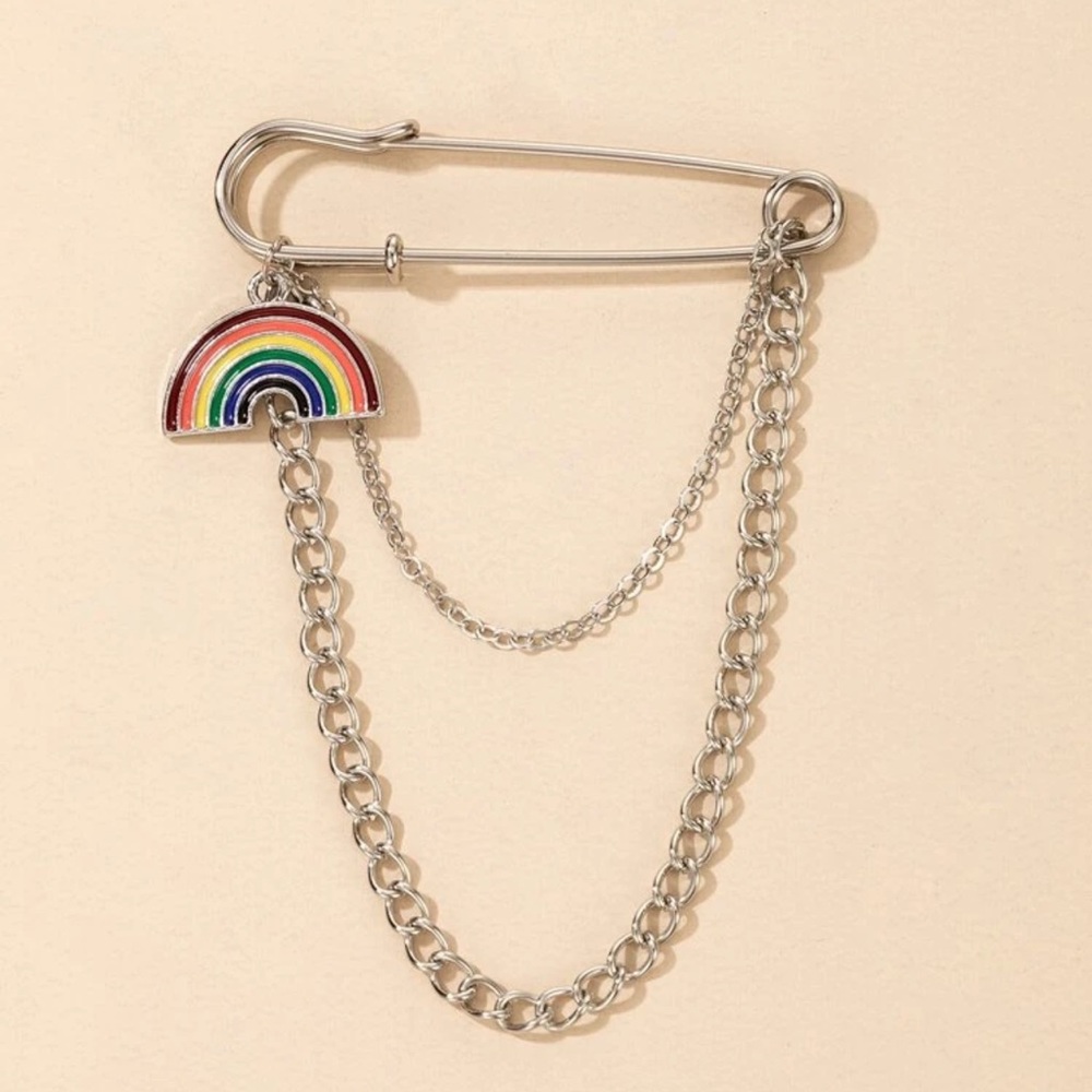 ๐งท Awesome Safety Pin Chain Tassel Rainbow Brooch Pin ๐